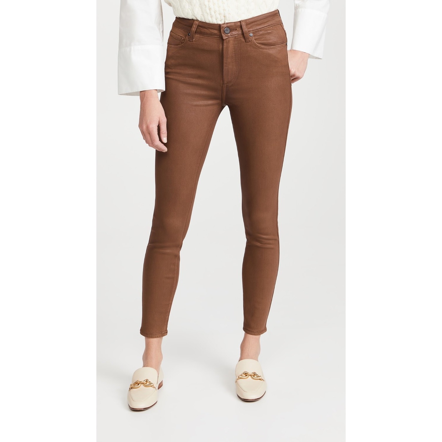 Paige Hoxton Ankle Coated Jeans Brown Women Size 6 (28) Stretch Skinny Nwot